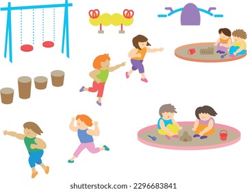 Children playing in the park, running energetically, lots of friends.