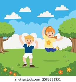 children playing in the park vector illustration