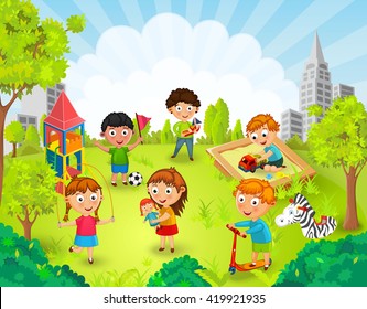 Children playing in the park vector illustration