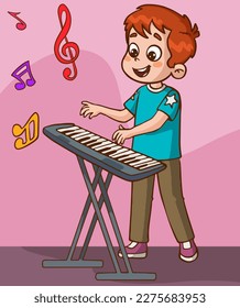 niños tocando el vector de dibujos animados de piano