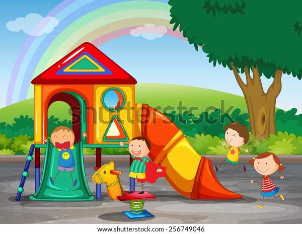 Children Playing Playground Stock Vector (Royalty Free) 256749046