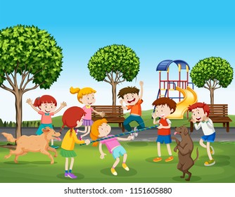 Children playing at playground illustration