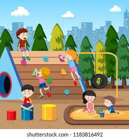 Children playing at the playground illustration