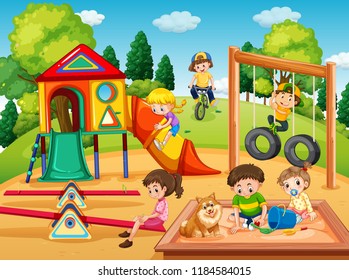 Children Playing Playground Illustration Stock Vector (Royalty Free ...