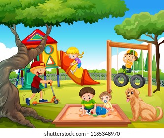 Children playing at playground illustration