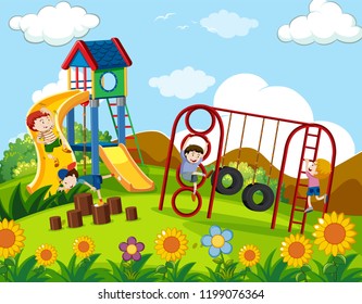 Children playing at playground illustration