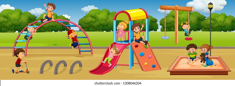 Children playing at playground illustration