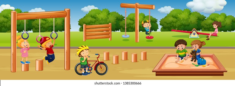 Children playing at playground illustration