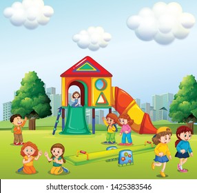 Children playing at playground illustration