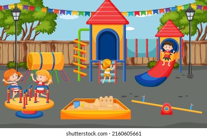 Children playing at playground illustration