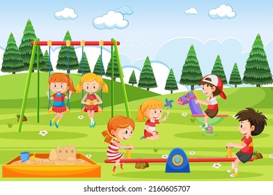 Children playing at playground illustration