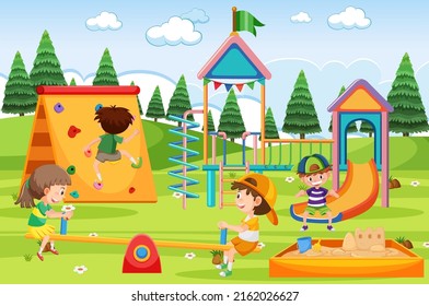 Children playing at playground illustration