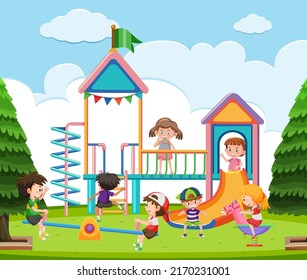 Niños jugando en la ilustración del patio de recreo