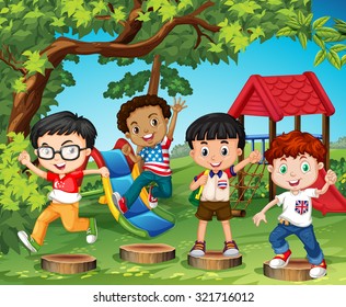 Children playing in the playground illustration