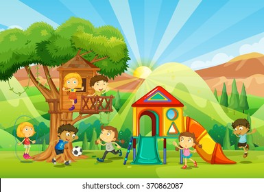 Children playing at the playground illustration