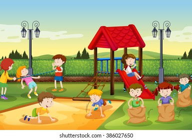 Children playing in the playground illustration