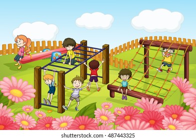Children playing in the playground illustration