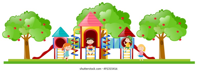 Children playing at playground illustration