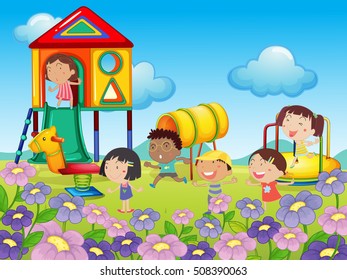 Children playing at playground illustration