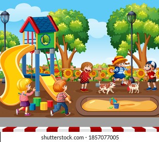 Children playing in the playground scene  illustration