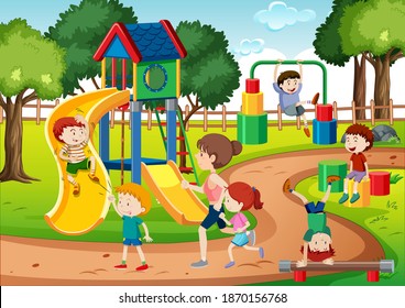 Children playing in the playground scene  illustration