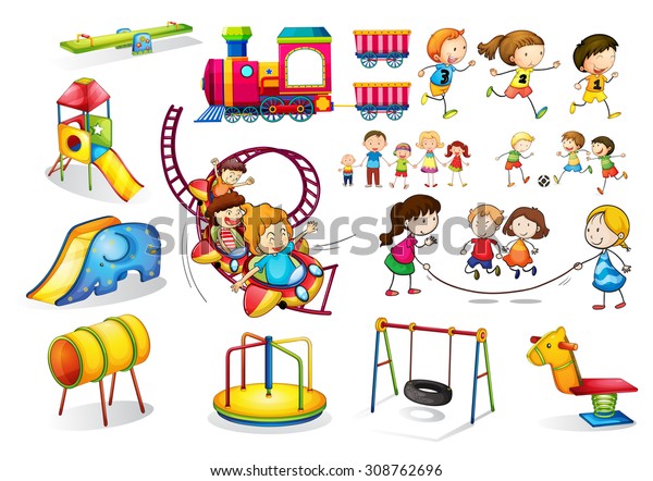 Children Playing Playground Set Illustration Stock Vector (Royalty Free ...