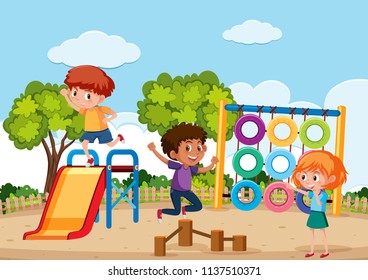 Children playing at playgroung illustration