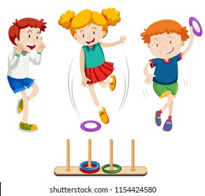 Children playing ring toss illustration