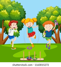 children playing ring toss scene illustration