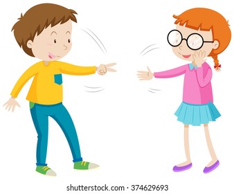 Children playing rock paper scissors illustration