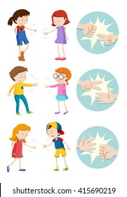 Children playing rock paper scissors illustration