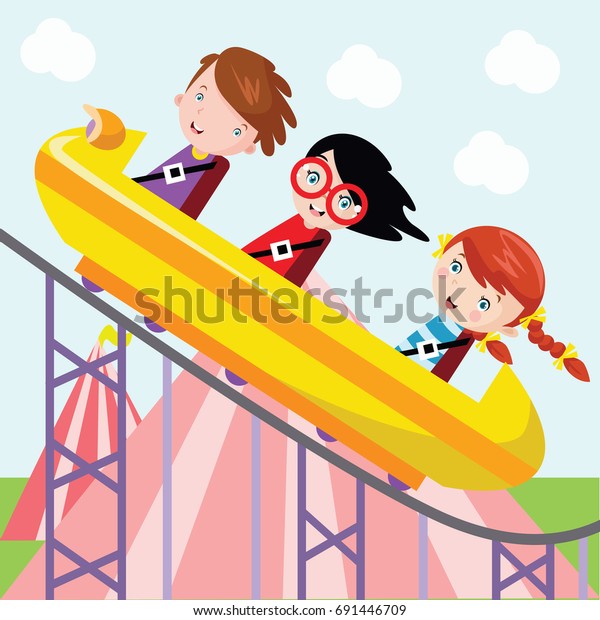 Children Playing Roller Coaster Cartoon Vector Stock Vector (Royalty ...