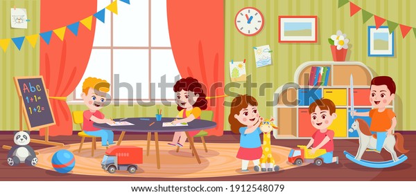 Children Playing Room Kids Activity Kindergarten Stock Vector (Royalty ...