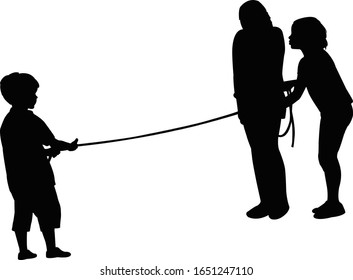 children playing with rope, silhouette vector