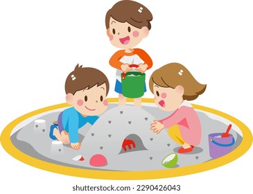 Children playing in the sandbox in the park