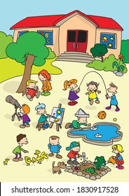 Children playing in school garden