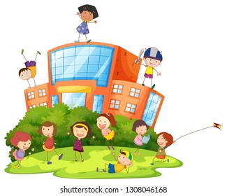 Niños jugando en la ilustración escolar