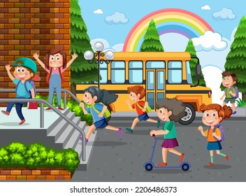 Children playing at school illustration