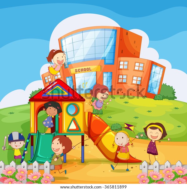 Children Playing School Playground Illustration Stock Vector (Royalty ...