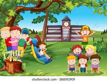 Children playing in the school yard illustration