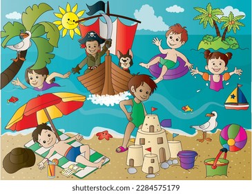 
Kinder, die im Meer spielen