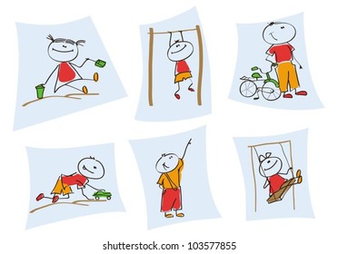 children playing. a set of six vector illustrations