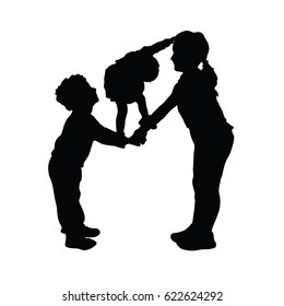 children playing silhouette black vector on white