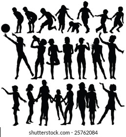 children playing silhouettes - vector