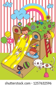 Children playing with sliding