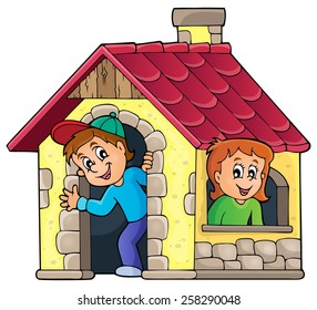 Children playing in small house theme 1 - eps10 vector illustration.