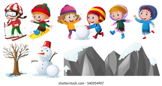 snow kids clipart