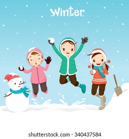 Niños Jugando Nieve Juntos, Actividad, Viajes, Invierno, Temporada, Vacaciones, Vacaciones, Naturaleza, Objeto