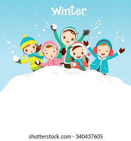 Children Playing Snow Together, Activity, Travel, Winter, Season, Vacation, holiday, Nature, Object