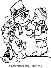 Children Playing with the Snowman